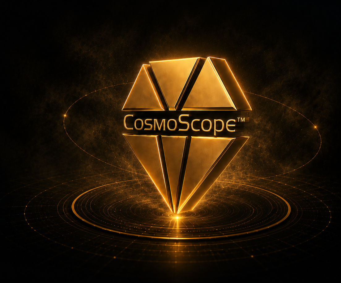Golden CosmoScope™ diamond symbol representing unified human insight